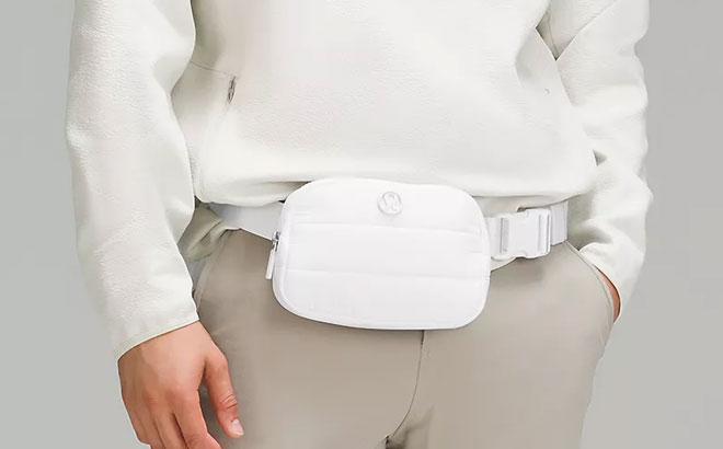 Man With Lululemon Belt Bag in White