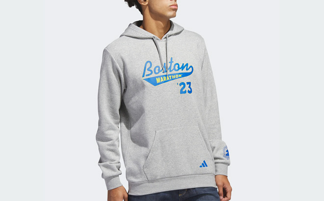 Man is Wearing Adidas Mens Boston Marathon 2023 Classic Graphic Hoodie Man is Wearing Adidas Mens Boston Marathon 2023 Classic Graphic Hoodie