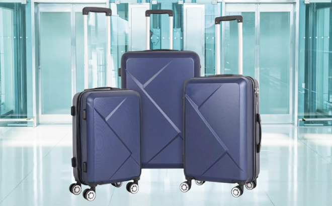 Marathon Lakeside Nested 3 Piece Hardside Luggage Set in Slate Blue Color