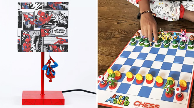 Marvel Spider Man Table Lamp and Super Mario Chess Collectors Edition Board Game