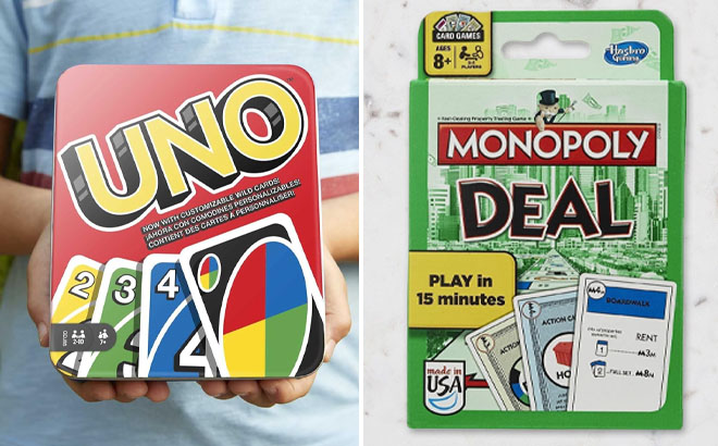 Mattel Games UNO Card Game and Hasbro Gaming Monopoly Deal Card Game