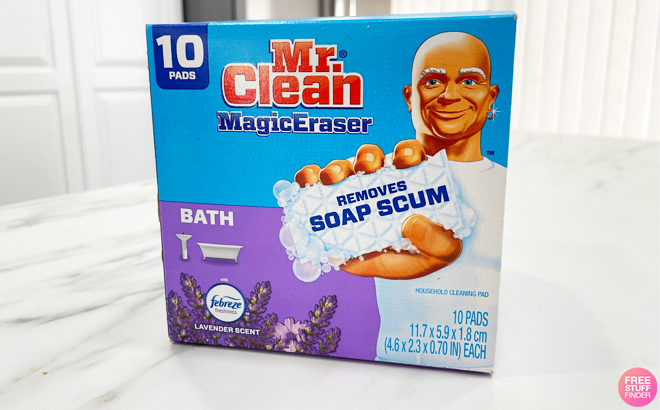 Mr Clean Magic Eraser Bath 10 Count Pack on a Kitchen Counter