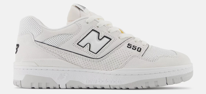 New Balance 550 shoes in reflection with white and black color