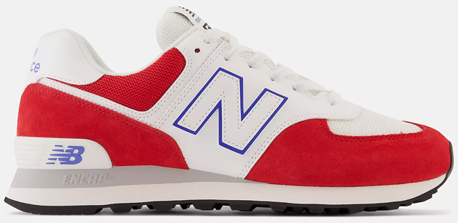 New Balance Unisex 574 Shoes in Red and White Side View