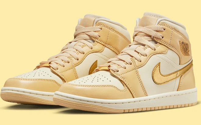 Nike Air Jordan 1 Mid SE Shoes on Yellow Background