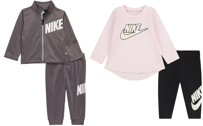 Nike Baby Core Full Zip Jacket Sweatpants Set and Nike Baby Long Sleeve T Shirt Leggings Set