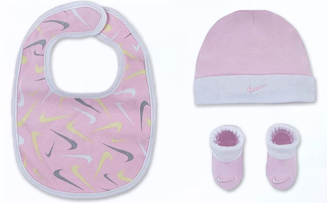 Nike Baby Swooshfetti Parade Three Piece Set on a Gray Background