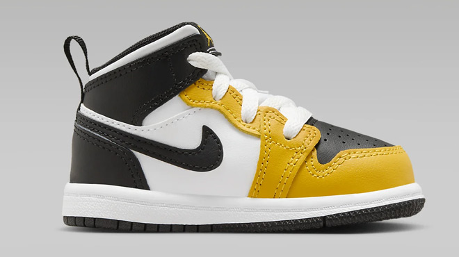 Nike Jordan 1 Mid Baby Toddler Shoes in Yellow black and white colors