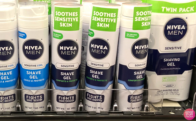 Nivea Shave Gel Bottles on a Store Shelf