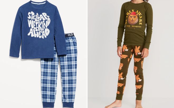 Old Navy Graphic Microfleece Pajama Top Pajama Joggers Set and Graphic Snug Fit Pajama Set