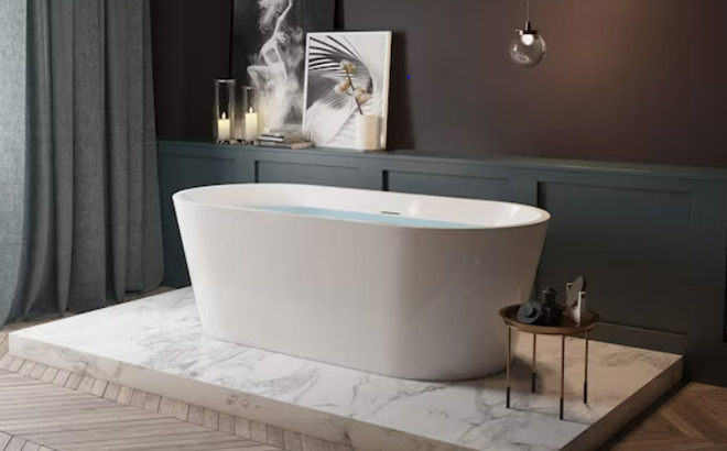 Oval Freestanding Soaking Bathtub in a Room