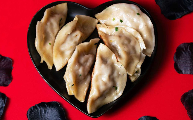 P F Changs Dumplings on a Heart Plate
