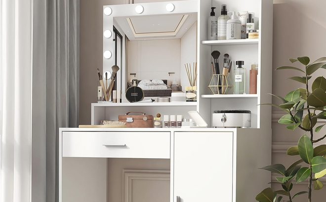 Palimder Vanity Desk with Mirror and Light