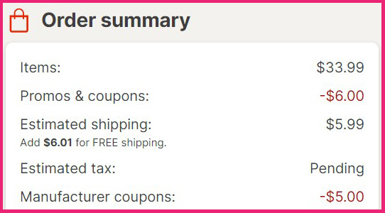 Pampers Diapers Super Pack Order Summary