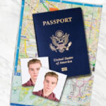 Passport Booklet and Photos on a Map