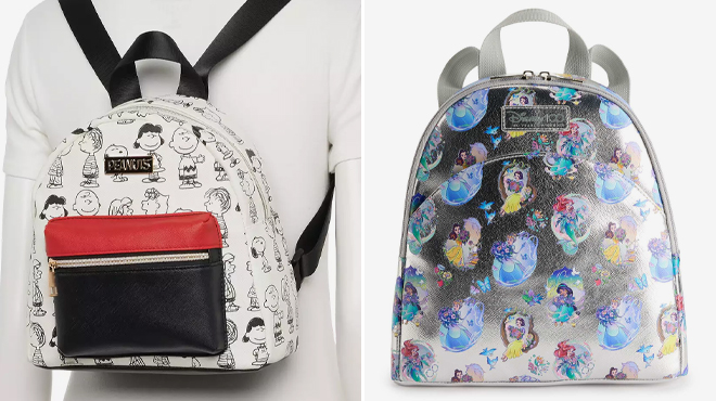 Peanuts Characters Mini Backpack and Disney Princesses 100th All Over Print Mini Backpack