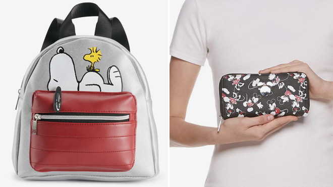 Peanuts Snoopy and Woodstock Mini Backpack and Disneys Mickey Minnie Zip Around Wallet