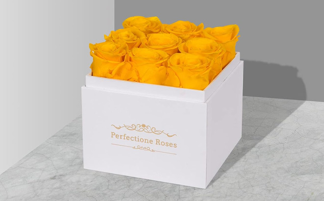 Perfectione Roses Preserved Flowers in a Box Yellow Real Roses Long Lasting Rose