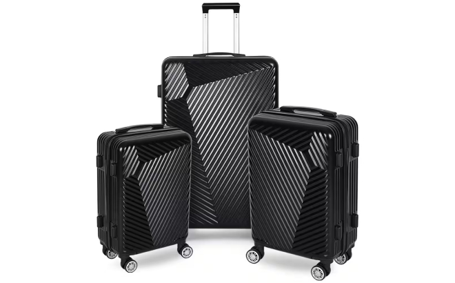 Port Victoria Nested 3 Piece Hardside Luggage Set Luxury Black Color