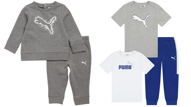 Puma Kids Short Sleeve T Shirts Joggers Set and Puma Baby T Shirt Joggers Jersey 3 Piece Set