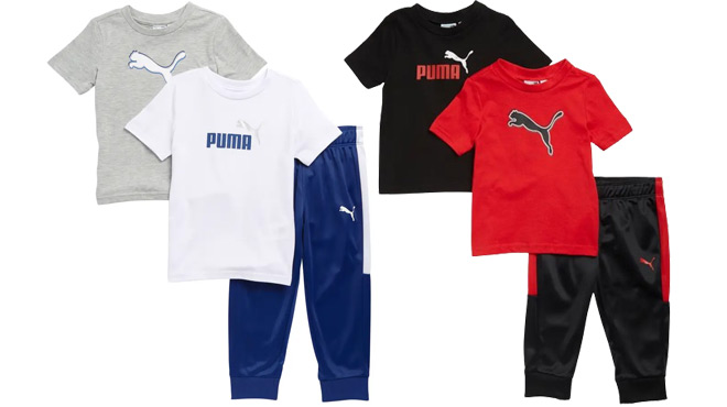 Puma Kids Two T Shirt Joggers Jersey Tricot Outfit 3 Piece Set