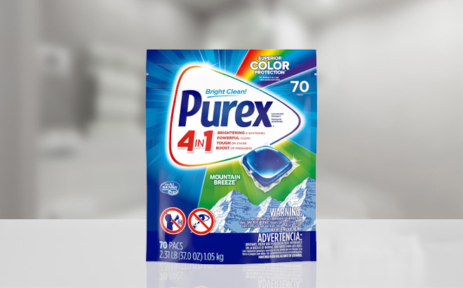 Purex 4 in 1 Laundry Detergent Pacs on the Table