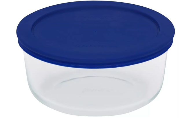 Pyrex 4 Cup Glass Round Storage Container Blue