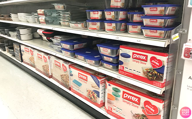 Pyrex Glass Food Storage on Shelf