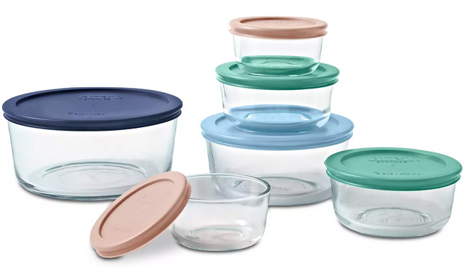 Pyrex Simply Store 12 piece Glass Storage Set with Assorted Color Lids