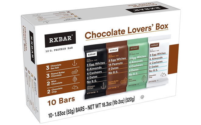RXBAR Protein Bars Protein Gluten Free Snacks Chocolate Lovers Variety Pack 4 Flavors 10 Bars