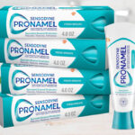 Sensodyne Pronamel Fresh Breath Enamel Toothpaste 4 Pack on a Table