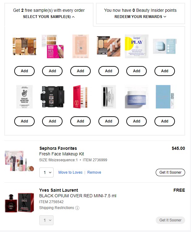 Sephora Offer Checkout Screenshot