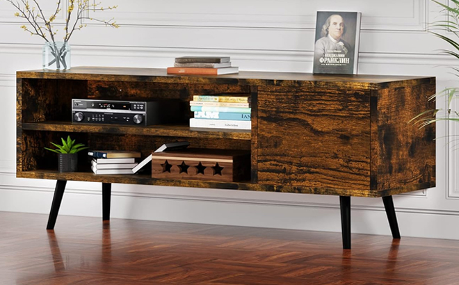 Shintenchi Mid Century Modern TV Stand with books