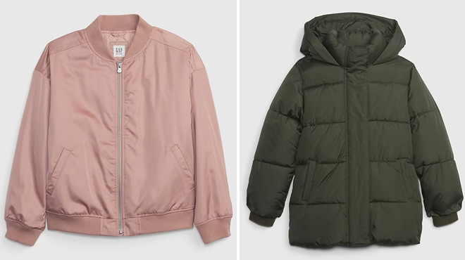 Shiny Bomber Jacket on The Left and Heavyweight Puffer Jacket on The Right