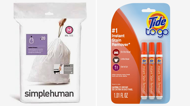 Simplehuman Drawstring Trash Bags and Tide To Go Instant Stain Remover Liquid Pen