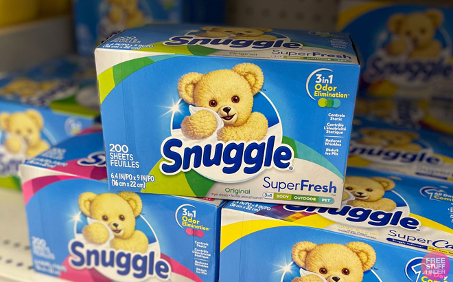 Snuggle Dryer Sheets 200 Count Boxex on a Store Shelf