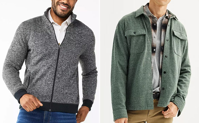 Sonoma Goods For Life Mens Fleece Sweater Jacket and Apt 9 Mens Fleece Shirt Jacket