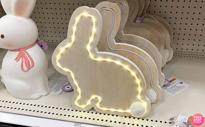 Spritz Easter Natural Wood Bunny with Faux Neon