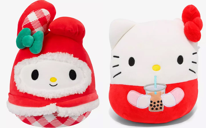 Squishmallows My Melody Red Gingham Plush and Squishmallows Hello Kitty With Boba Plush Hot Topic Exclusive