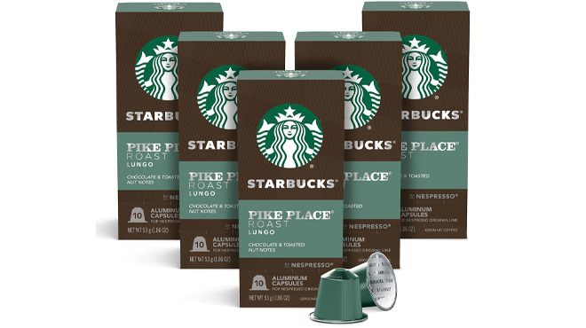 Starbucks Nespresso OriginalLine 50 Count Coffee Pods Pike Roast Pack on White Background