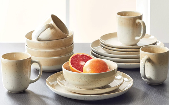 Stoneware 16 Piece Dinnerware Set on a Table