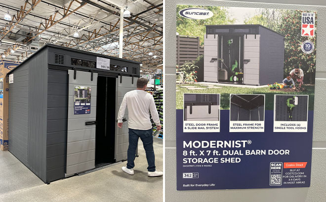 Suncast Modernist 8 ft x7 ft Dual Barn Door Storage Shed