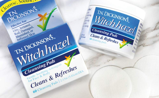 T N Dickinsons Witch Hazel Cleansing Pads on the Table