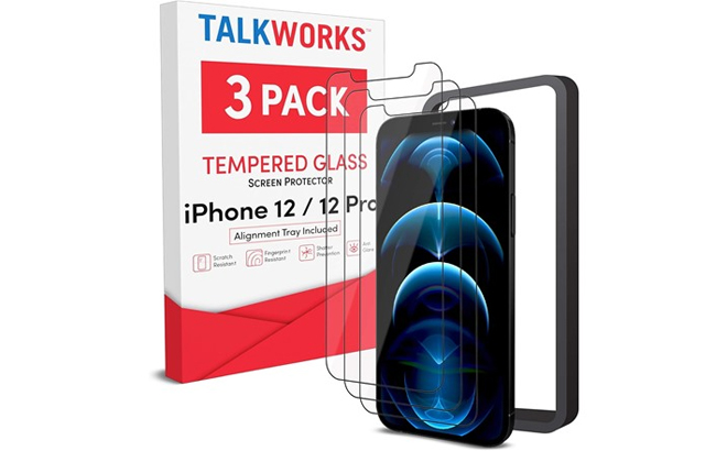 Talk Works Premium Tempered Glass Screen Protector for iPhone 12 and 12 Pro 3 Pack