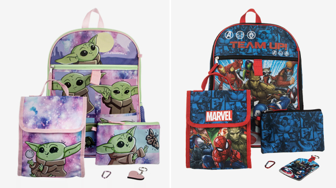 The Mandalorian 5 Piece Backpack Set and Avengers 5 Piece Backpack Set