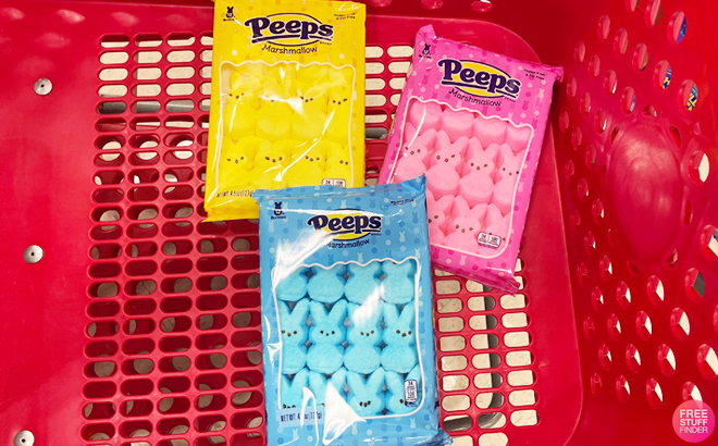 Three Packs of Peeps Easter Blue Marshmallow Bunnies in a Target Cart