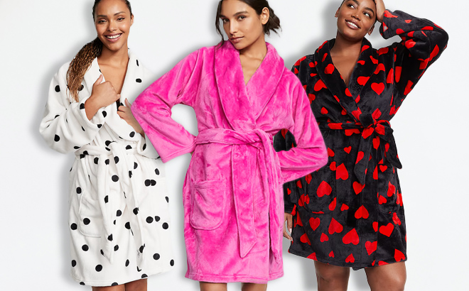 Three Women Wearing Different Colors of Victorias Secret Short Cozy Robe