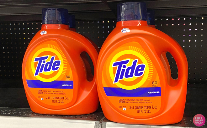 Tide 80 Loads Original Liquid Laundry Detergents on a Shelf