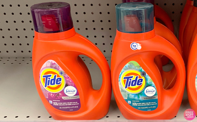 Tide Plus Febreze Liquid Laundry Detergents on a Shelf