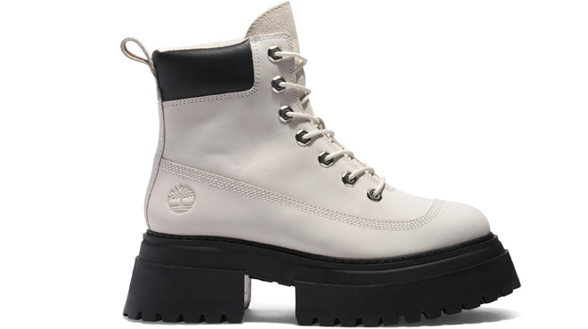 Timberland Sky Waterproof Lace Up Platform Boot in Bright White Color